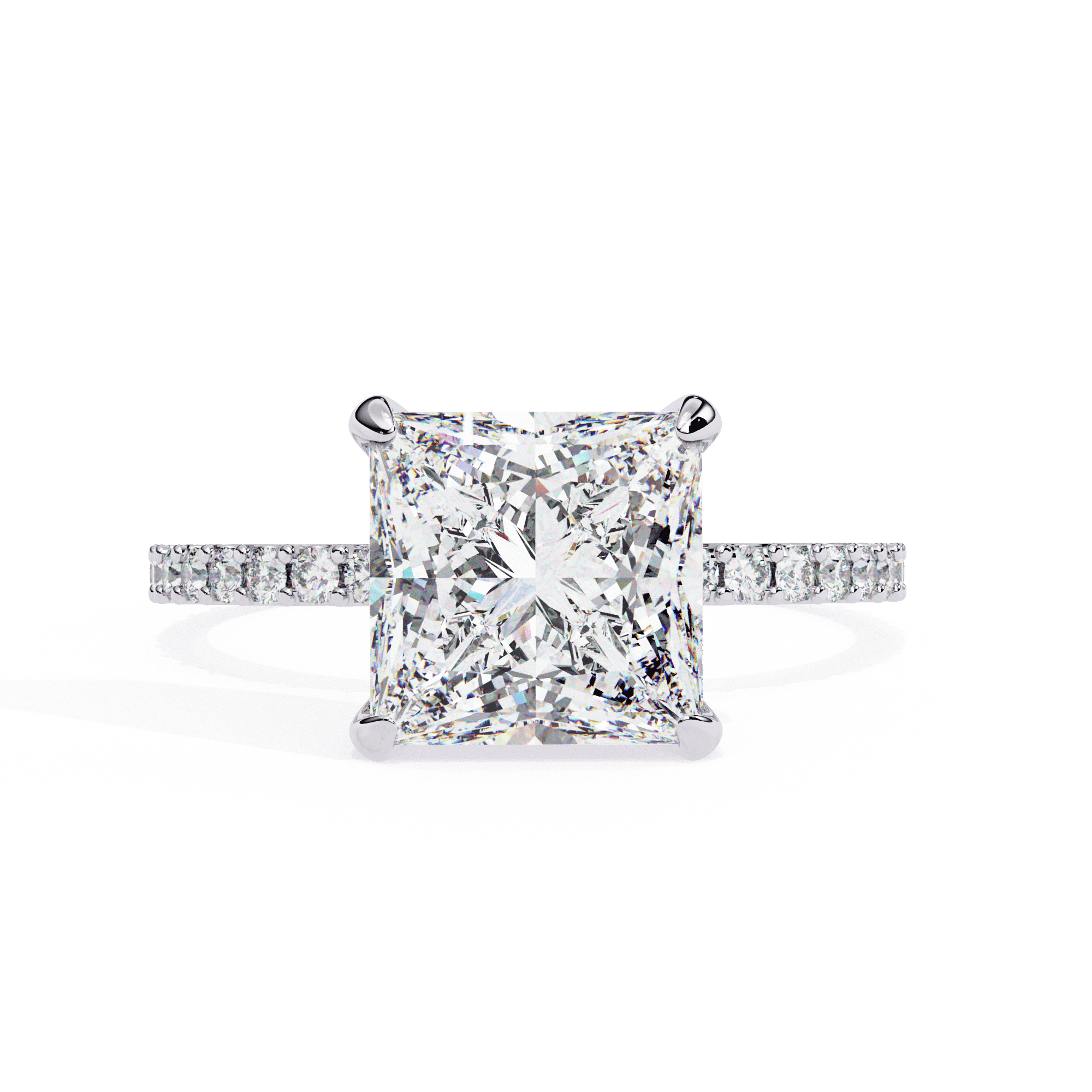 Princess-Cut Diamond Engagement Ring with Classic Prong Setting and Pave Band